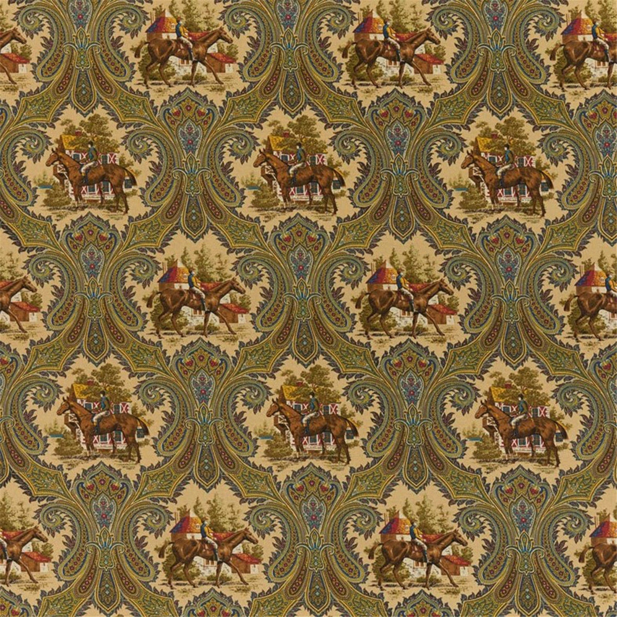 Classic Equestrian Toile de Jouy & Paisley Print Upholstery Fabric