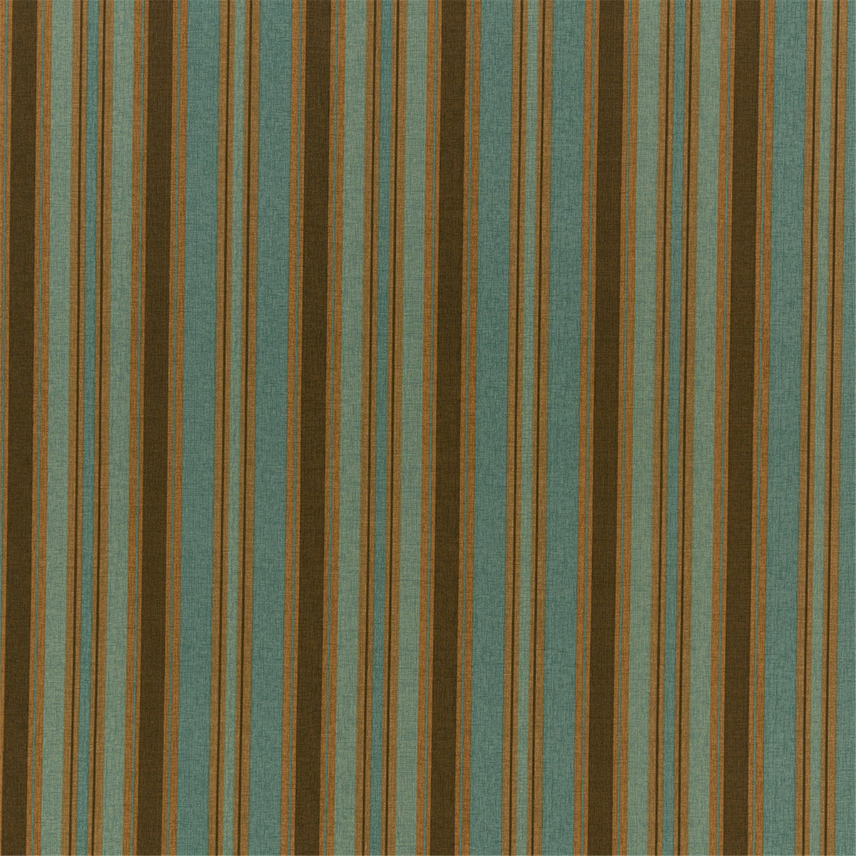 Vintage Teal & Brown Stripe Upholstery Fabric - Textured Mid-Century Style Canvas