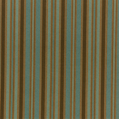 Vintage Teal & Brown Stripe Upholstery Fabric - Textured Mid-Century Style Canvas