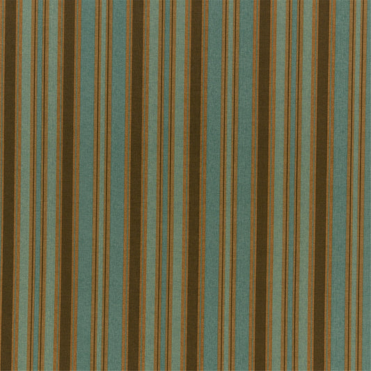 Vintage Teal & Brown Stripe Upholstery Fabric - Textured Mid-Century Style Canvas