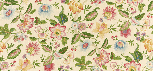 Chinoiserie Grand Floral Fabric - Vintage Inspired Multicolored Cotton Blend for Upholstery & Drapery