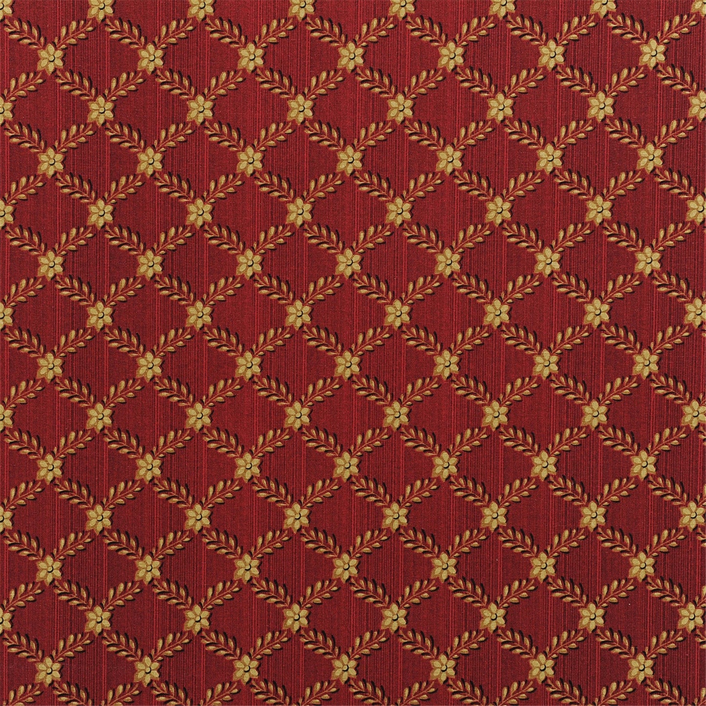 Regal Ruby Red & Gold Damask Fabric - Jacquard Diamond Floral Upholstery