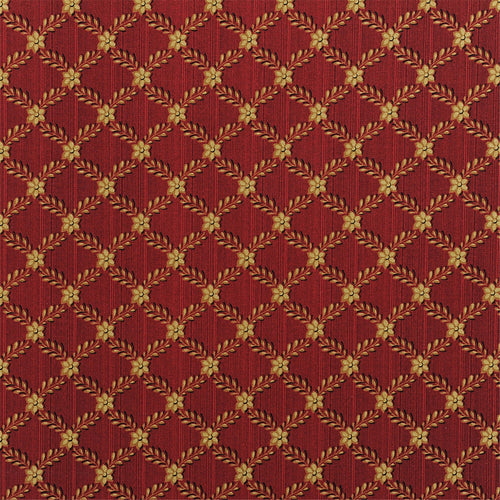 Regal Ruby Red & Gold Damask Fabric - Jacquard Diamond Floral Upholstery