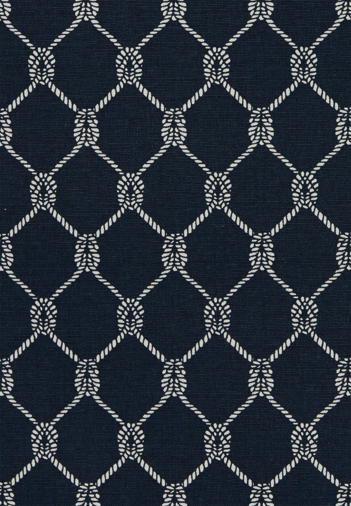 Nautical Rope Knot Print Fabric - Navy Blue and White Diamond Trellis Design