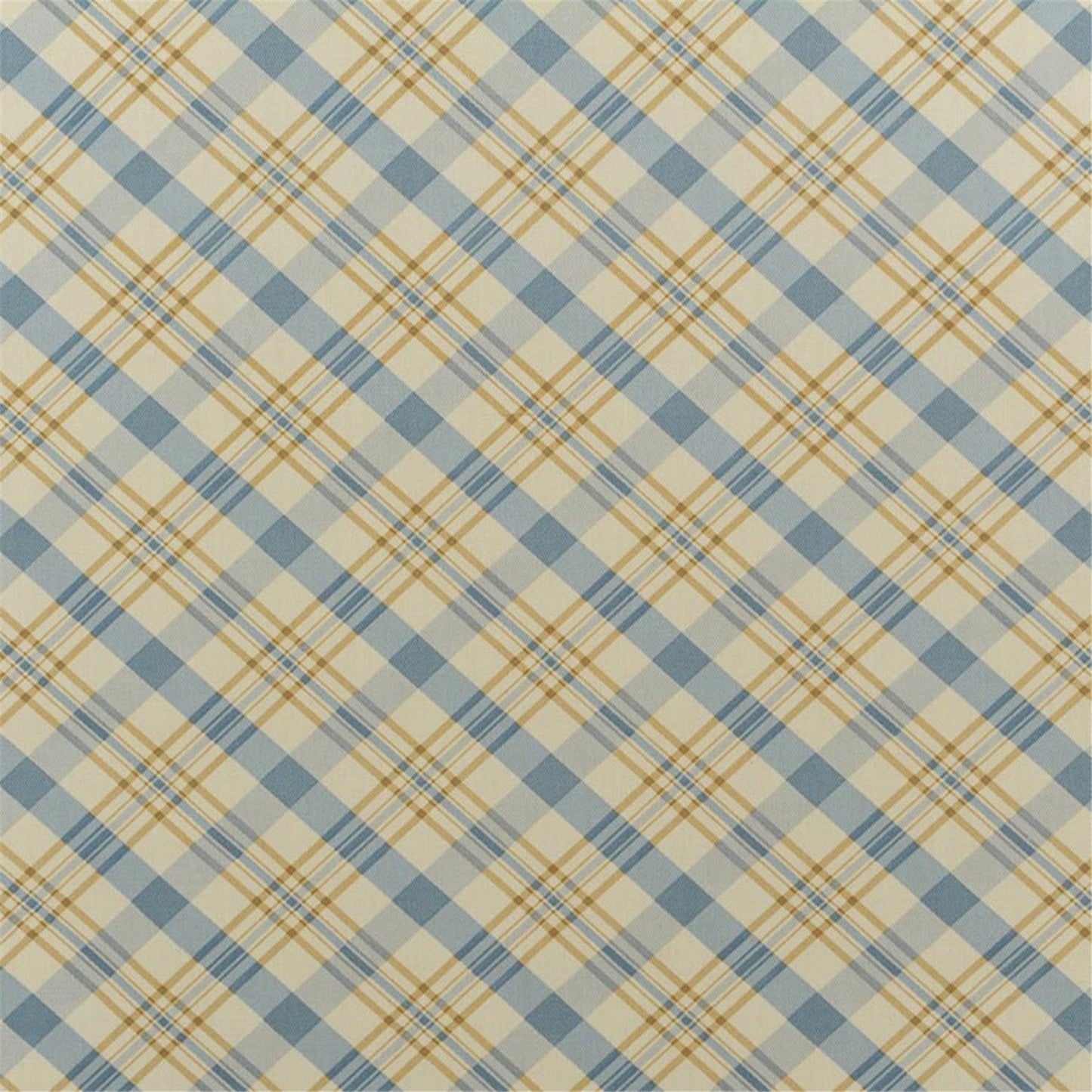 Classic Sky Blue & Tan Diagonal Plaid Fabric | Soft Tartan Check for Home Decor & Apparel