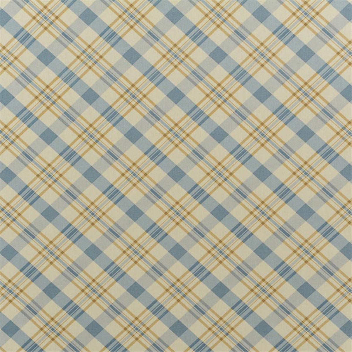 Classic Sky Blue & Tan Diagonal Plaid Fabric | Soft Tartan Check for Home Decor & Apparel