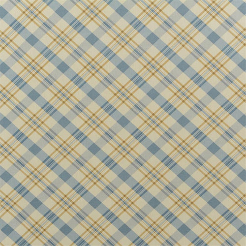 Classic Sky Blue & Tan Diagonal Plaid Fabric | Soft Tartan Check for Home Decor & Apparel
