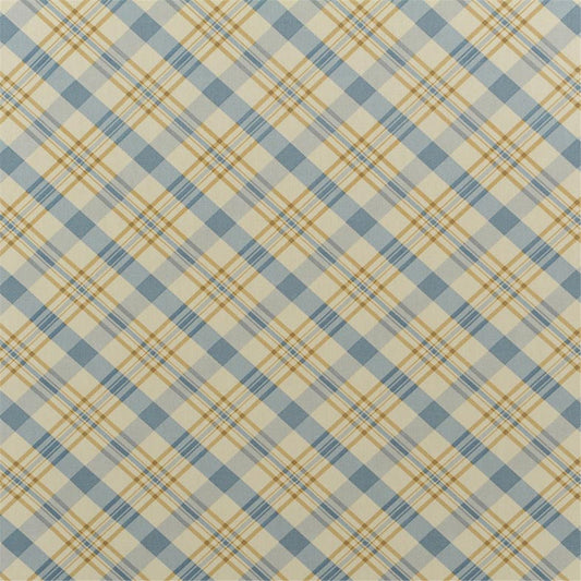 Classic Sky Blue & Tan Diagonal Plaid Fabric | Soft Tartan Check for Home Decor & Apparel