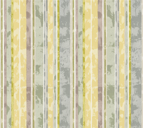 Washed Multi-Stripe Fabric - Vintage Farmhouse Style in Soft Yellow, Sage Green & Grey