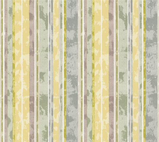 Washed Multi-Stripe Fabric - Vintage Farmhouse Style in Soft Yellow, Sage Green & Grey