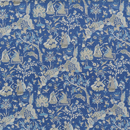 Royal Indigo & Taupe: Mughal Garden Toile Fabric