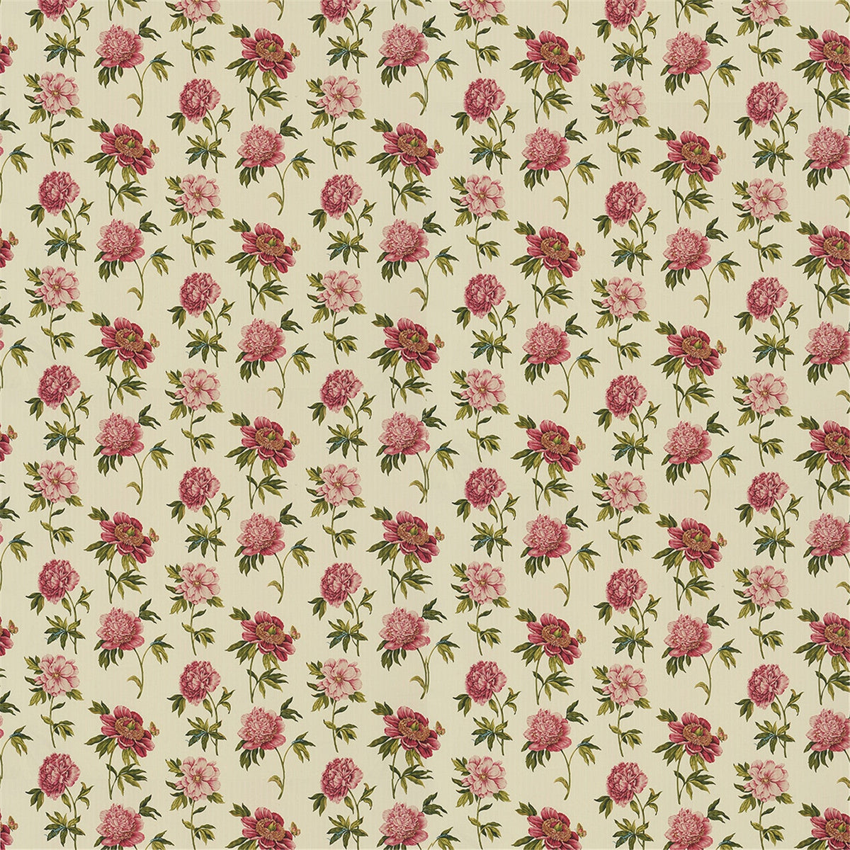Elegant Vintage Peony Print Fabric | Rich Pink Floral Repeat | Classic Chintz Style for Upholstery & Home Decor