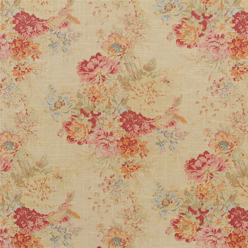 Chic Shabby Floral Print Linen Blend Fabric - Vintage Rose & Peony Design