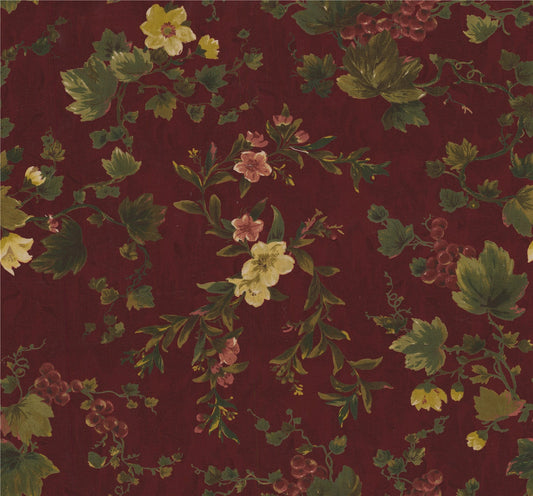 Vintage Wine Red Botanical Fabric by the Yard | French Country Floral & Grapevine Print