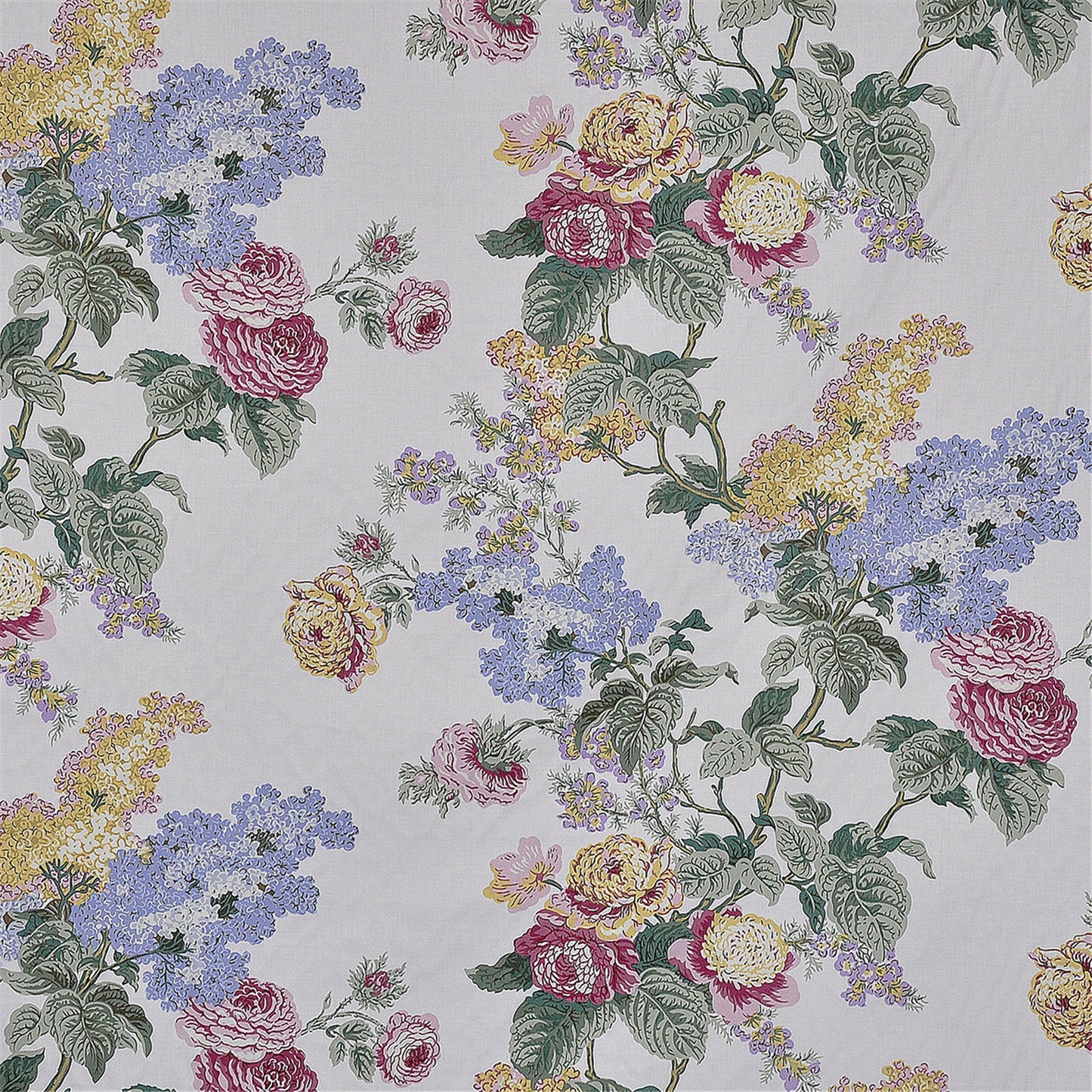 Vintage French Country Floral Fabric | Chinoiserie Roses & Lilac Tapestry Print