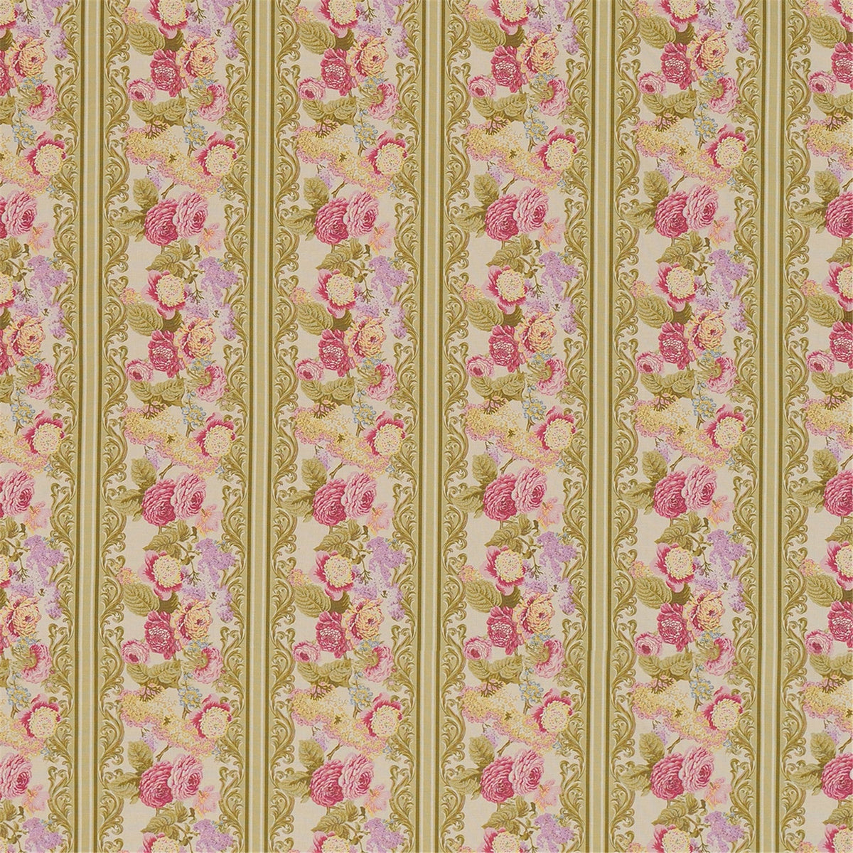 Victorian Rose Stripe Fabric - Elegant Floral Upholstery & Drapery Material