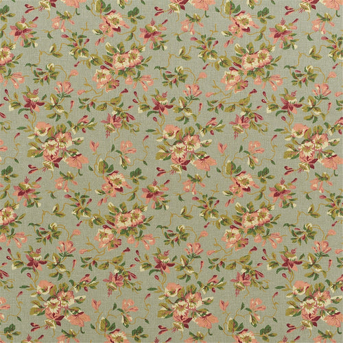 Vintage Rosebud Floral Fabric - Dusty Sage Green Cotton Linen Blend - Shabby Chic Upholstery & Craft Material