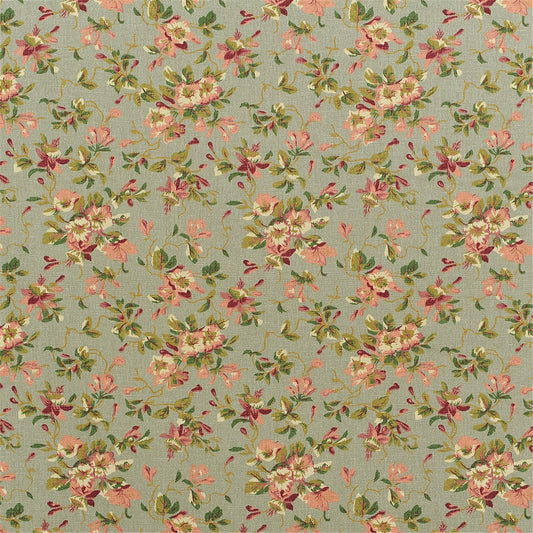 Vintage Rosebud Floral Fabric - Dusty Sage Green Cotton Linen Blend - Shabby Chic Upholstery & Craft Material
