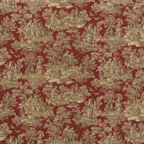 Classic & Detailed: Bordeaux Red and Beige Toile de Jouy Fabric - French Pastoral Scene Upholstery/Curtain Material