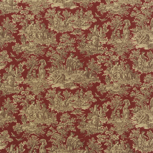 Classic & Detailed: Bordeaux Red and Beige Toile de Jouy Fabric - French Pastoral Scene Upholstery/Curtain Material