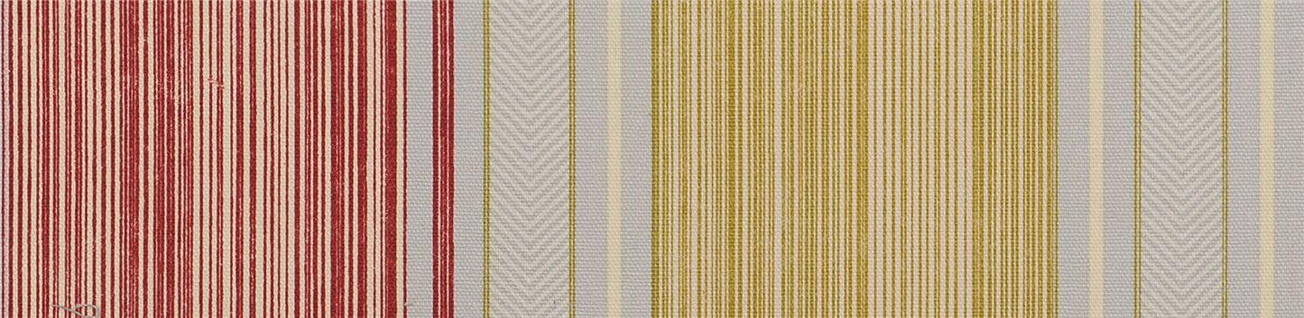 Classic Ticking Stripe Fabric - Red, Gold & Grey Herringbone Weave