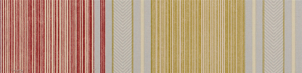 Classic Ticking Stripe Fabric - Red, Gold & Grey Herringbone Weave
