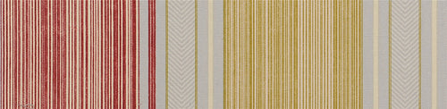 Classic Ticking Stripe Fabric - Red, Gold & Grey Herringbone Weave