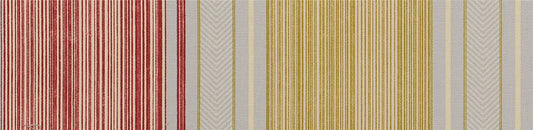 Classic Ticking Stripe Fabric - Red, Gold & Grey Herringbone Weave