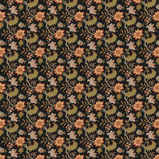 Vintage Floral Paisley Print Cotton Fabric, Dark Ground Traditional Boho Material for Sewing & Upholstery
