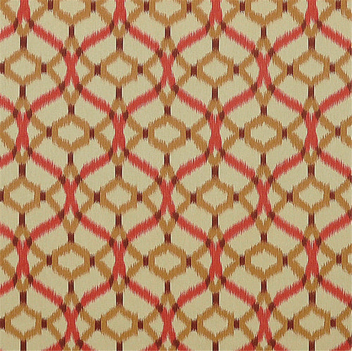 Ikat Ogee Trellis Fabric - Coral, Gold & Beige Upholstery / Drapery