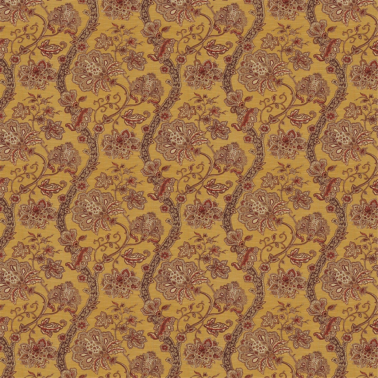 Regal Mustard Yellow & Rust Indienne Floral Fabric - Upholstery & Drapery