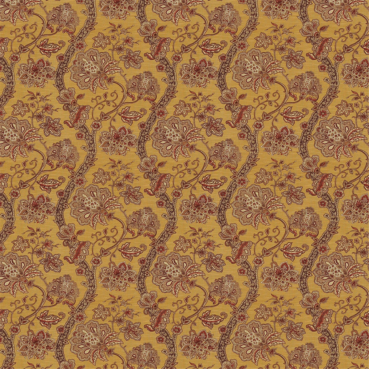 Regal Mustard Yellow & Rust Indienne Floral Fabric - Upholstery & Drapery