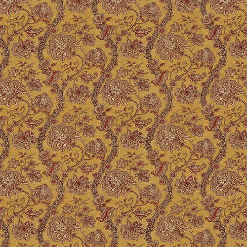 Regal Mustard Yellow & Rust Indienne Floral Fabric - Upholstery & Drapery
