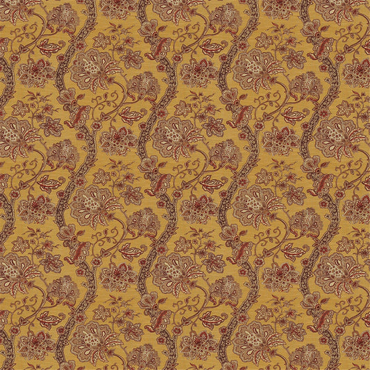Regal Mustard Yellow & Rust Indienne Floral Fabric - Upholstery & Drapery