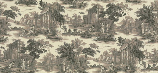 Classical Roman Ruins Toile de Jouy Fabric - Sepia / Taupe Historical Print