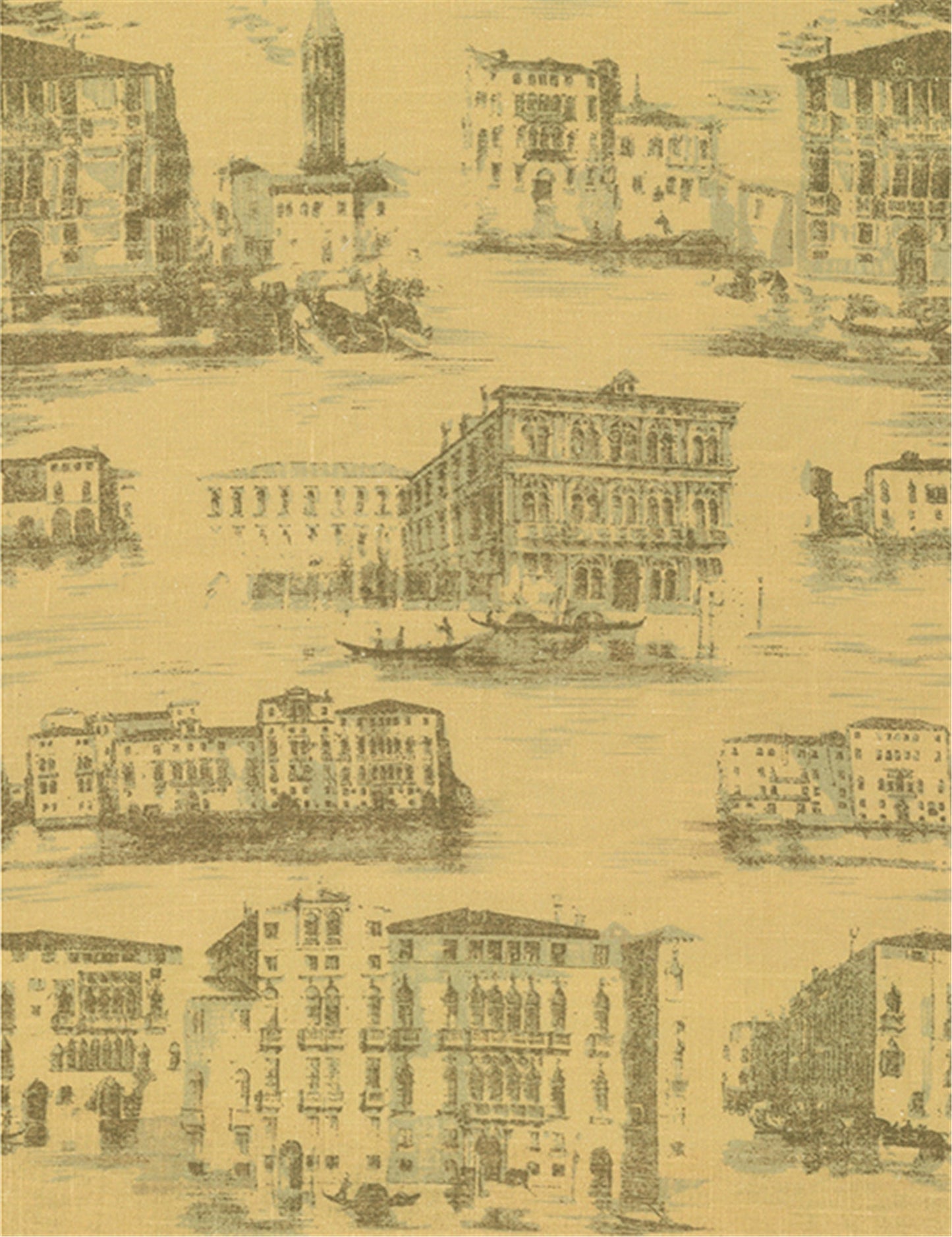 Venetian Grand Canal Sketch Fabric | Sepia & Blue Toile Upholstery / Drapery