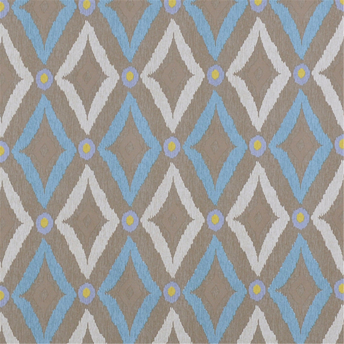 Boho Diamond Ikat Fabric | Neutral Taupe & Soft Blue Geometric Upholstery