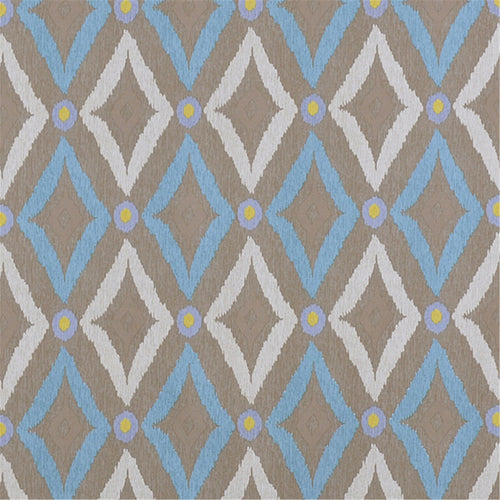 Boho Diamond Ikat Fabric | Neutral Taupe & Soft Blue Geometric Upholstery
