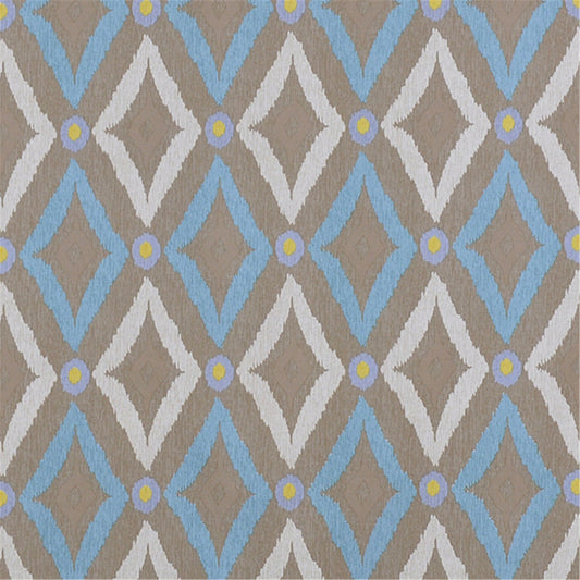 Boho Diamond Ikat Fabric | Neutral Taupe & Soft Blue Geometric Upholstery