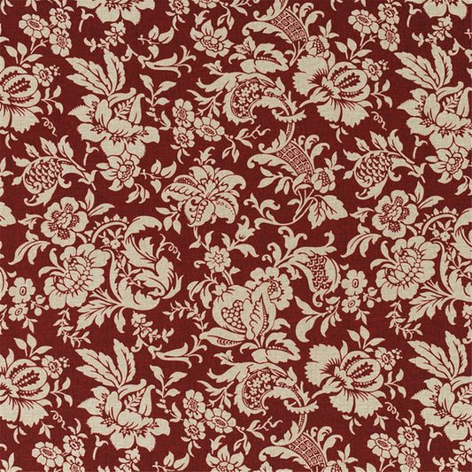 Luxurious Burgundy & Cream Jacobean Floral Upholstery Fabric