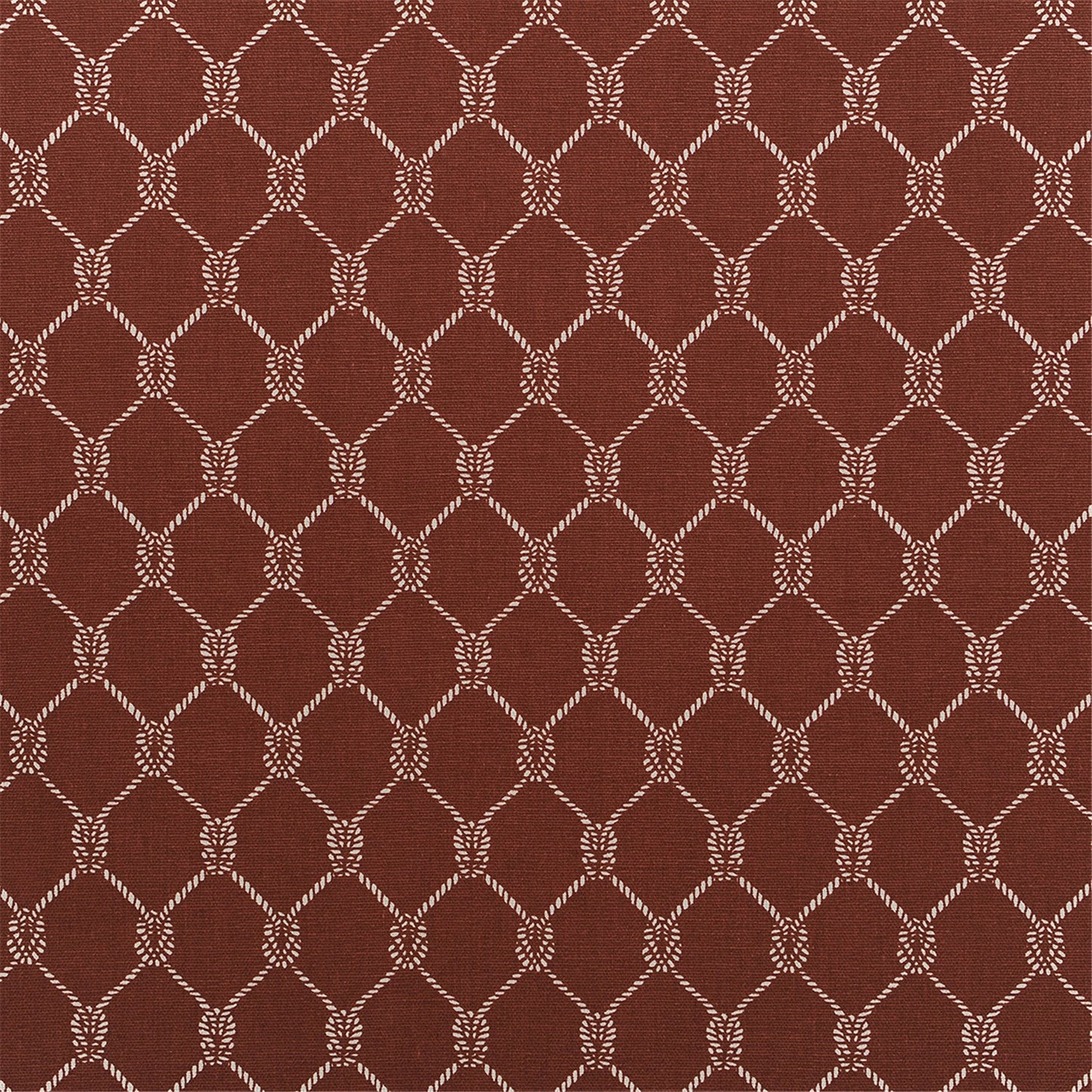 Nautical Rope Knot Lattice Pattern Fabric in Rich Terracotta Red
