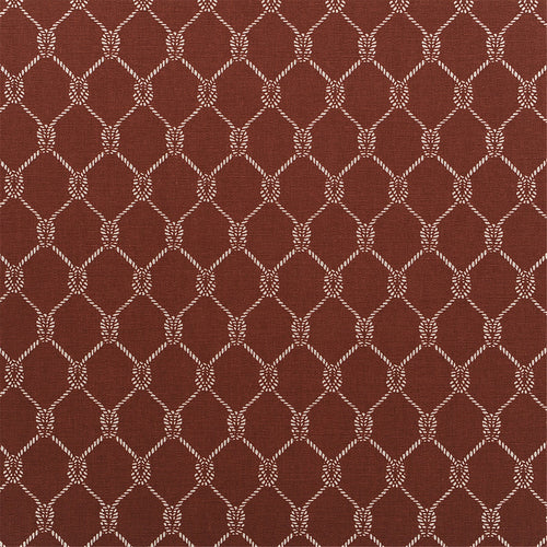 Nautical Rope Knot Lattice Pattern Fabric in Rich Terracotta Red