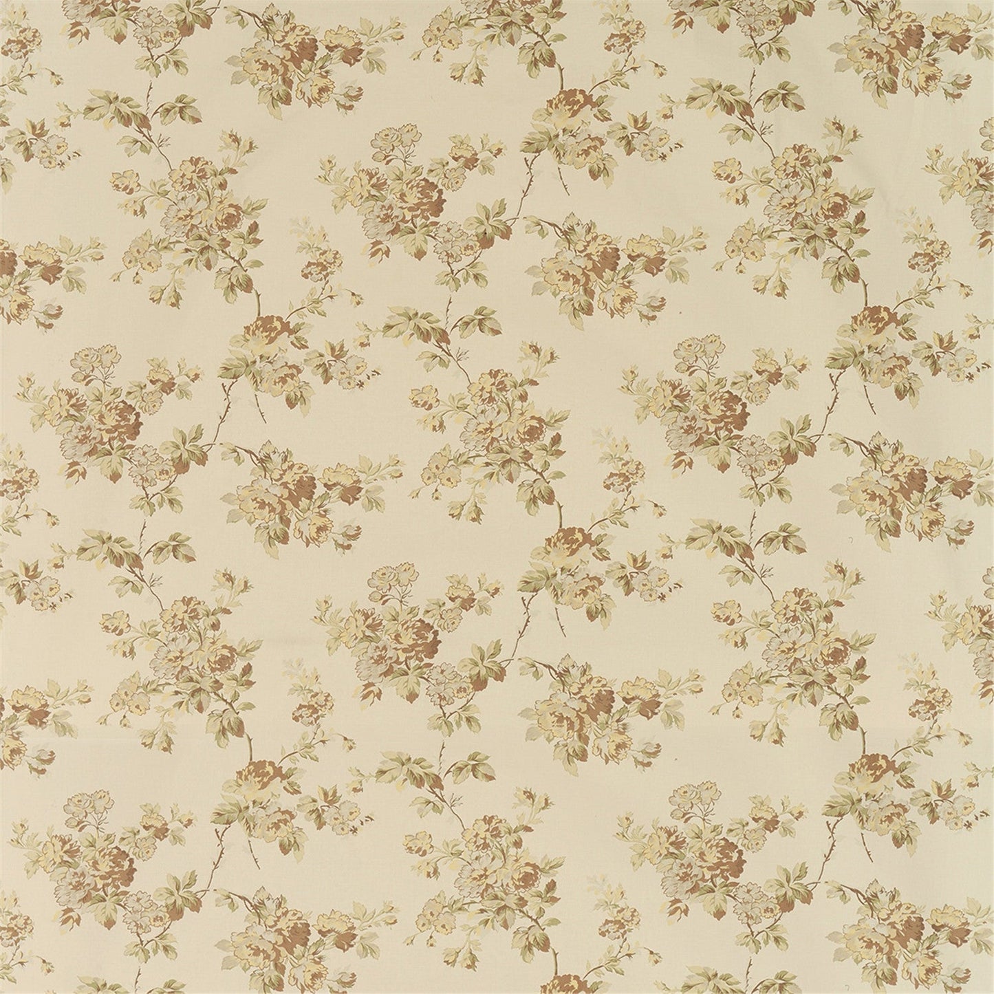 Vintage-Inspired Floral Fabric - Cream & Brown Cottage Rose Print