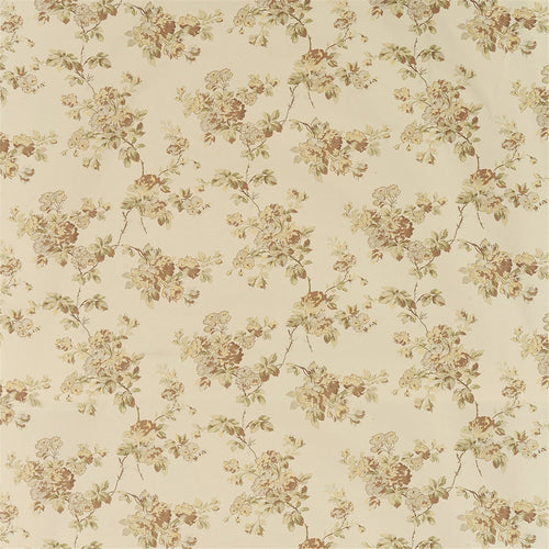 Vintage-Inspired Floral Fabric - Cream & Brown Cottage Rose Print