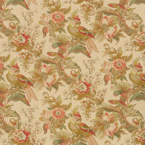 Exotic Chinoiserie Toile Fabric - Parrots, Peonies, and Tropical Foliage - Vintage Botanical Print for Upholstery & Curtains