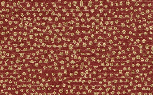 Classic Ruby & Beige Spotted Upholstery Fabric - Textured Red Chenille Look