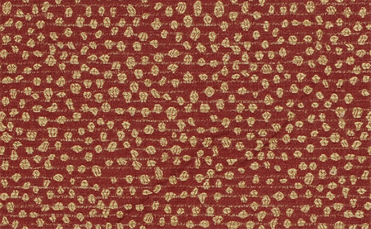 Classic Ruby & Beige Spotted Upholstery Fabric - Textured Red Chenille Look