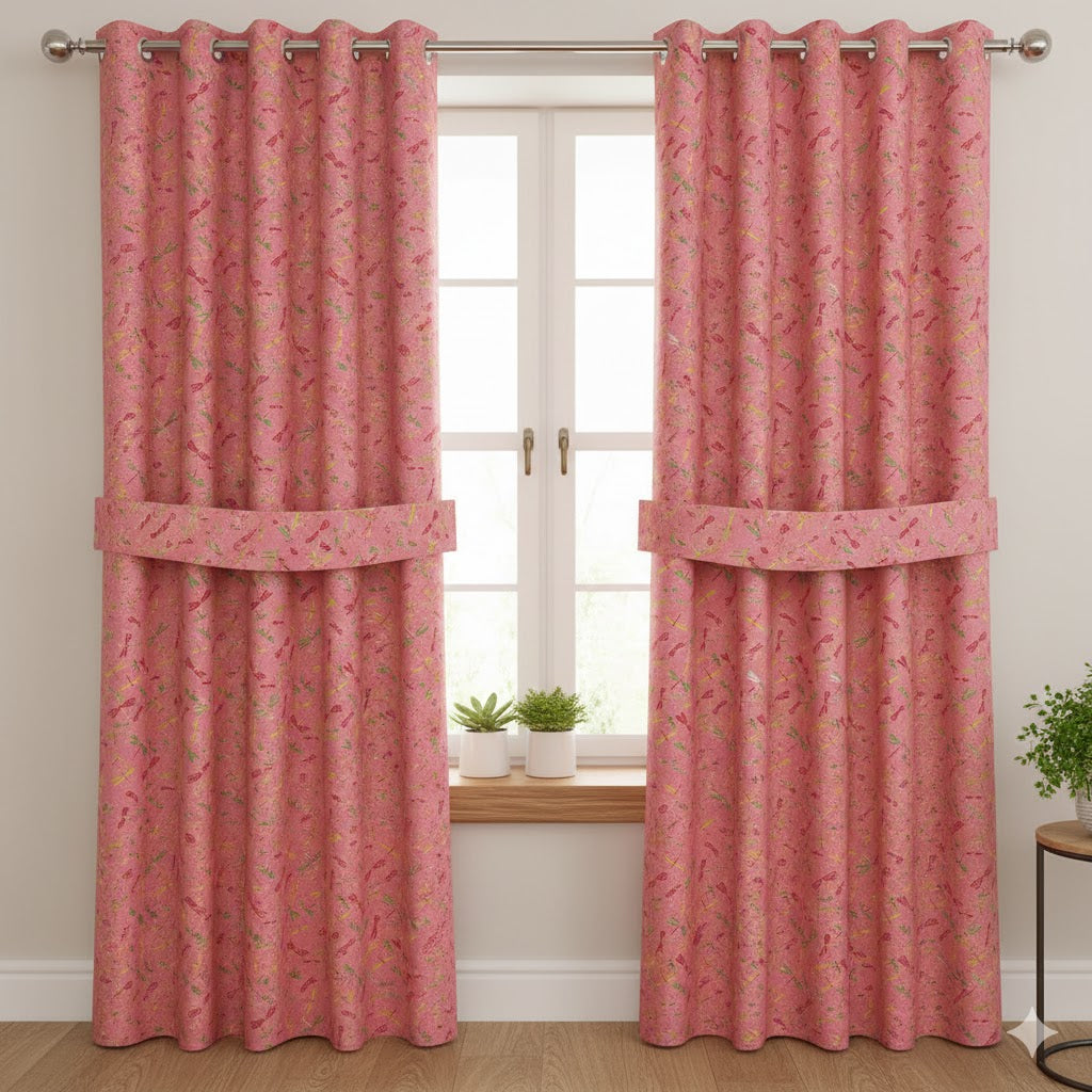 Whimsical Pink & Green Dragonfly Pattern Room Darkening Window Panels