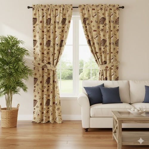 Beach House Decor Curtains - Classic Marine Print Window Panels