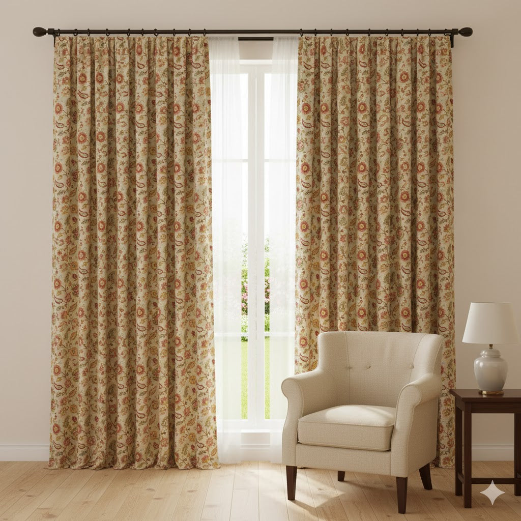 Luxury Vintage Floral Paisley Print Curtains | Muted Earth Tone Chintz Drapery Panels for Living Room & Bedroom